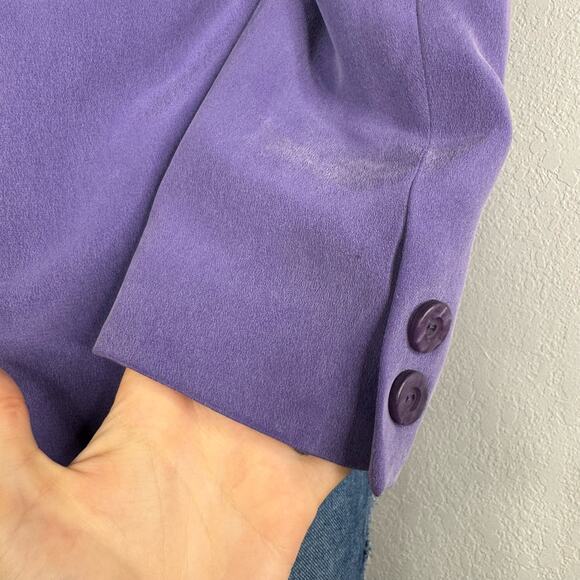 Vintage 90s 100% Silk Jacket Purple Button Front Size 6 Petite - Picture 9 of 9